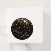 Étiquettes Cadeau Confetti Gold Foil Mariage noir Merci (En situation)