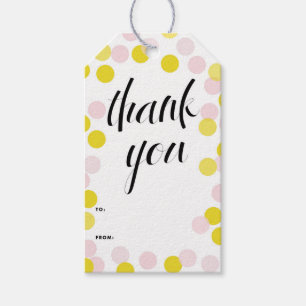 Étiquettes-cadeau Confetti Pois rose et jaune Merci