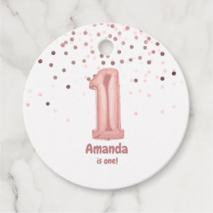 Étiquettes Cadeau Confettis de ballons en or rose pour fête d'annive