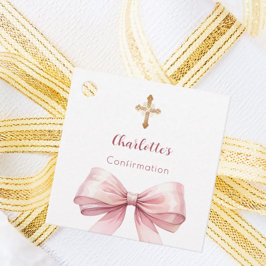 Étiquettes Cadeau Confirmation blush pink bow cross girl DIY