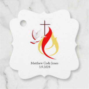 Étiquettes Cadeau Confirmation Feu de la colombe Rouge Jaune Tendanc