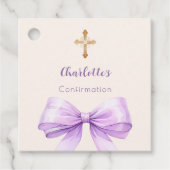 Étiquettes Cadeau Confirmation lavender bow cross girl DIY (Devant)
