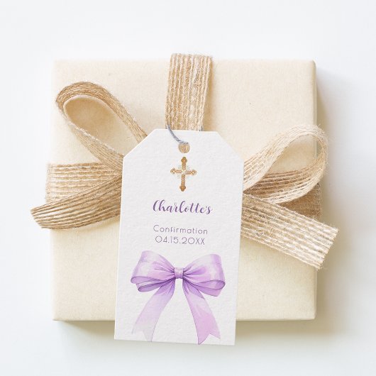 Étiquettes-cadeau Confirmation lavender bow cross girl DIY