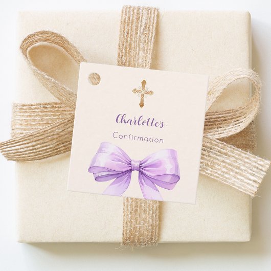 Étiquettes Cadeau Confirmation lavender bow cross girl DIY