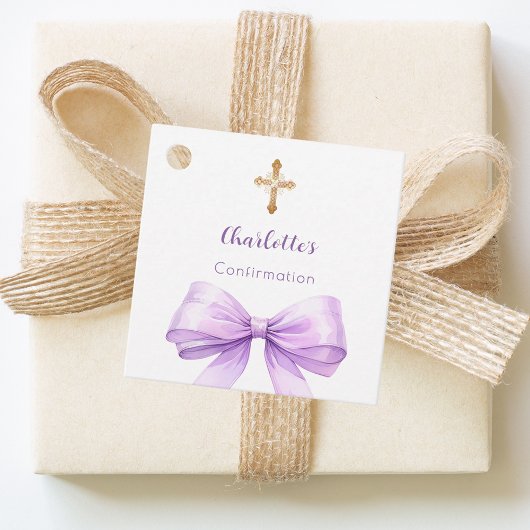Étiquettes Cadeau Confirmation lavender bow cross girl DIY