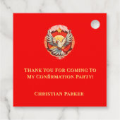 Étiquettes Cadeau Confirmation White Dove Red Flamed Merci (Dos)