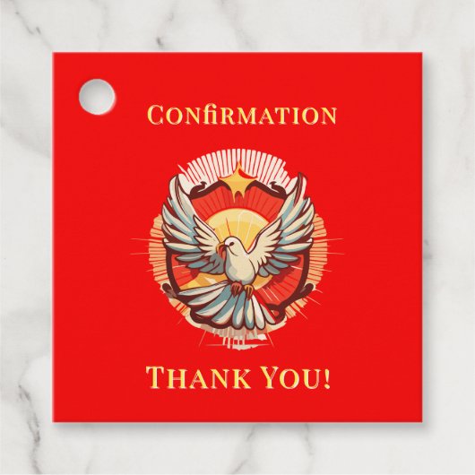 Étiquettes Cadeau Confirmation White Dove Red Flamed Merci (Devant)