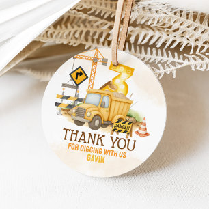 Étiquettes Cadeau Construction creuser Il 3ème anniversaire fête ron