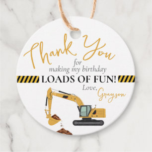 Étiquettes Cadeau Construction Digger Boy Anniversaire Fête Merci