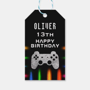 Étiquettes-cadeau Contrôleur de jeu vidéo Neon Jeu Anniversaire