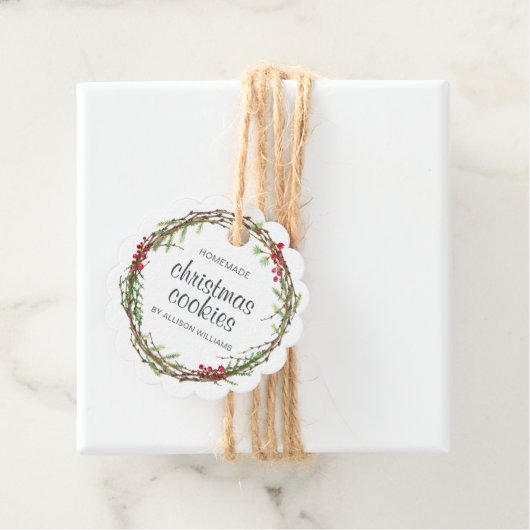 Étiquettes Cadeau Cookies de Noël rustiques Wreath (En situation)