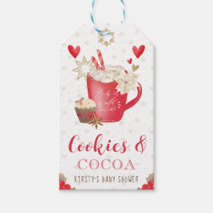 Étiquettes-cadeau Cookies d'hiver rouges et Fête prénatale de cacao