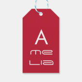 Étiquettes-cadeau Cool Monogramme Nom Typographie Rouge Noël (Dos)