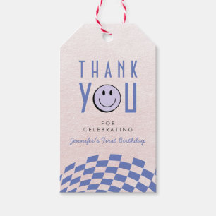 Étiquettes-cadeau Cool One Girl's First Birthday À damiers Retro