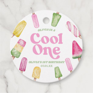 Étiquettes Cadeau Cool One Pink Retro Popsicle 1er anniversaire
