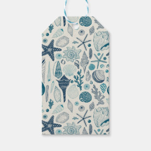 Étiquettes-cadeau Coques de mer sur blanc