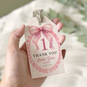 Étiquettes-cadeau Coquette à mâchoires roses 1er anniversaire