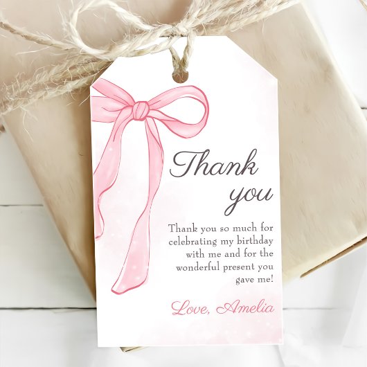 Étiquettes-cadeau Coquette Aquarelle rose mignonne Bow Anniversaire