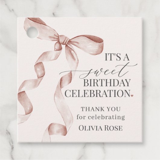 Étiquettes Cadeau Coquette Beige Bow Girl Anniversaire (Devant)