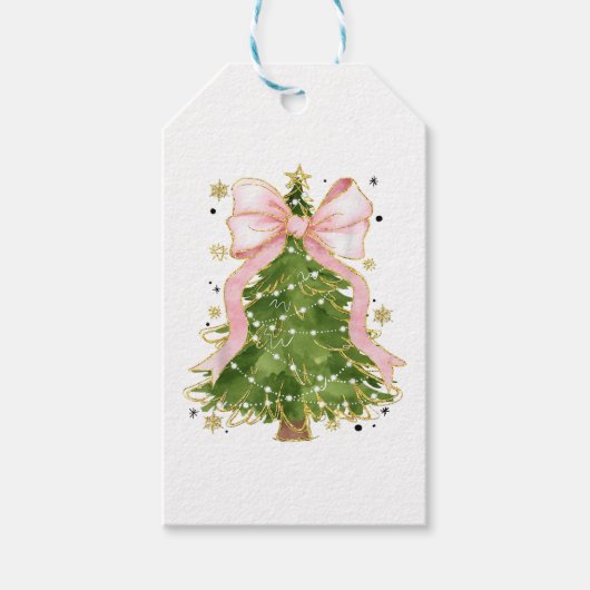 Étiquettes-cadeau Coquette Bow Christmas Tree Vacances Fille tenue W (Devant)