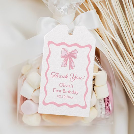 Étiquettes-cadeau Coquette Bow rose fête d'anniversaire