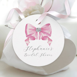 Étiquettes Cadeau Coquette Bow rose Fête des mariées Glam