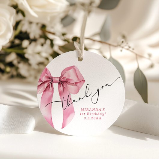 Étiquettes Cadeau Coquette Bow rose fille Merci d'anniversaire