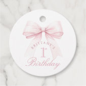 Étiquettes Cadeau Coquette Bow rose Premier anniversaire (Devant)