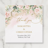 Étiquettes Cadeau Coquette délicate rose roses or et verdure (Devant)