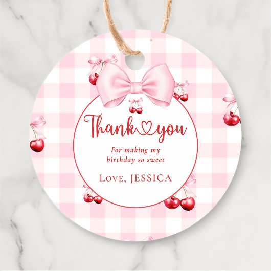 Étiquettes Cadeau Coquette rose Bow Cerise Anniversaire Merci de fêt