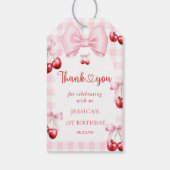 Étiquettes-cadeau Coquette Rose Bow Cerise Première fête d'anniversa (Dos)
