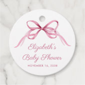 Étiquettes Cadeau Coquette rose mignonne Bow bébé fille douche Merci (Devant)