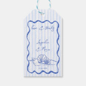 Étiquettes-cadeau Coquillages bleu ondulé bordé plage mariage faveur (Devant)