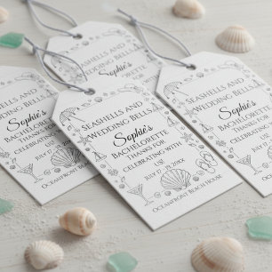 Étiquettes-cadeau Coquillages et Cloches de Mariage Plage Enterremen