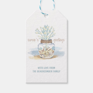 Étiquettes-cadeau Coquillages et verre marin   Noël du littoral cora