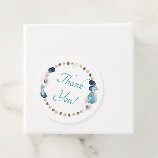 Étiquettes Cadeau Coquillages turquoises et perles Parti Quinceanera (En situation)