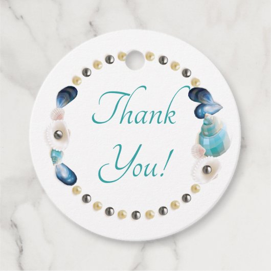 Étiquettes Cadeau Coquillages turquoises et perles Parti Quinceanera (Devant)