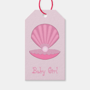 Étiquettes-cadeau Coquille d'huîtres pour fille rose et Baby shower 