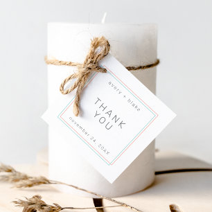 Étiquettes Cadeau Corail minimaliste et Merci Mariage Turquoise
