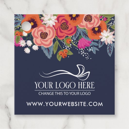 Étiquettes Cadeau Coral Boho Florals Navy Blue Product (Devant)