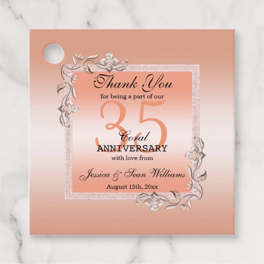 Étiquettes Cadeau Coral Gem & Parties scintillant 35e anniversaire d (Devant)