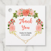 Étiquettes Cadeau Coral rose rose Roses Mariage Merci (Devant)