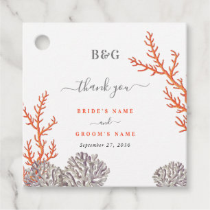 Étiquettes Cadeau Coral Watercolor Beach Mariage moderne Cadeau