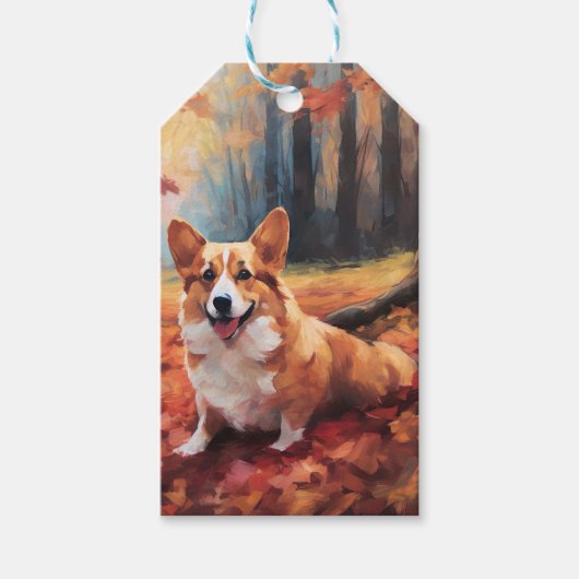 Étiquettes-cadeau Corgi dans les feuilles d'automne automne automne (Devant)