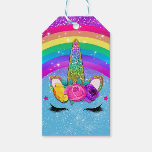 Étiquettes-cadeau Corne de Licorne Arc-en-Ciel Pailletée Fête de Vis