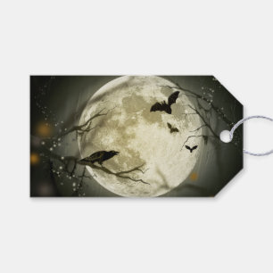 Étiquettes-cadeau Corneilles Éffrayantes de la Lune d'Halloween