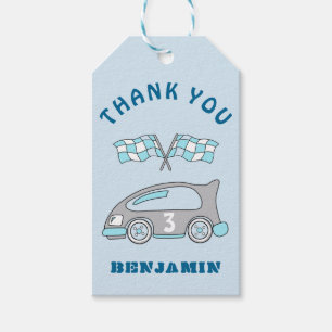 Étiquettes-cadeau Corte Race Voiture drapeaux Blue Boy Anniversaire