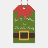 Étiquettes-cadeau Costume Elf mignon Rouge Vert Brown Nom Noël (Devant)