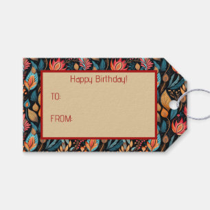Étiquettes-cadeau Cosy Automne Floral Print Digital Folk Art