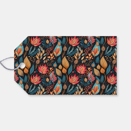 Étiquettes-cadeau Cosy Automne Floral Print Digital Folk Art (Dos (Horizontal))